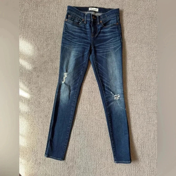 Madewell Skinny Skinny Jeans Women Size 25 Distressed Medium Wash Ankle GUC Blue - Picture 1 of 7